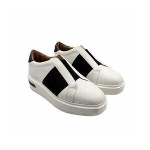 Linea Paolo Kaira White Black Nappa Leather Platform Casual Chic Sneaker Loafer